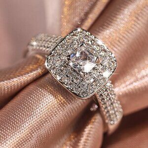 🌸Shiny Square CZ Bling Micro Delicate Luxury Silver Ring for Women, UNVN12203